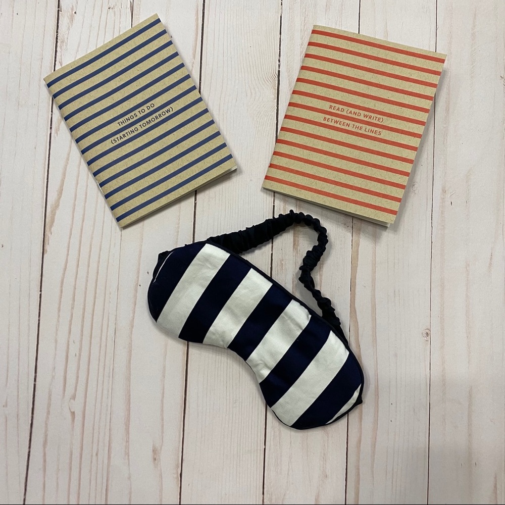 J CREW Relaxing Gift Set Navy Nautical Striped Sleep Mask & Two Journals